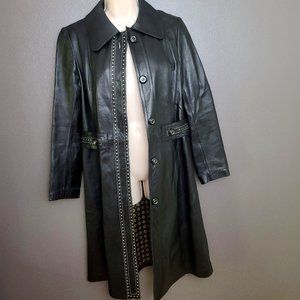 Vintage Leda Spain by Gropper Black 100% Real Leather Trench Coat